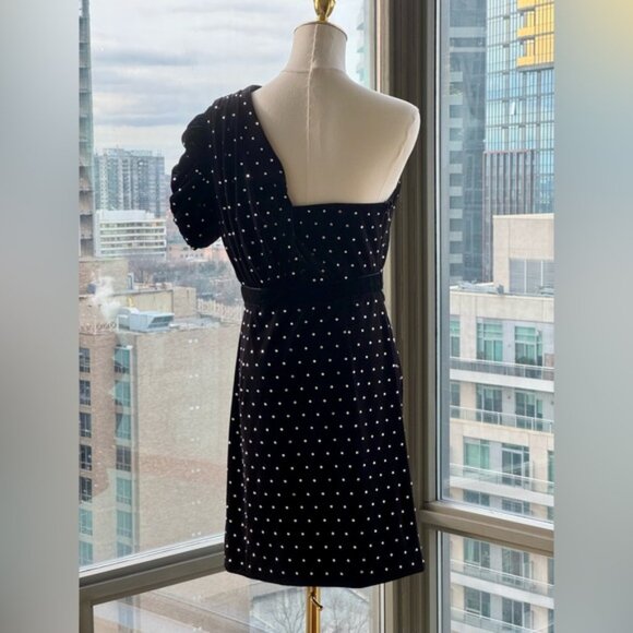 🆕 SELF-PORTRAIT 🧿 NWOT Velvet Diamante One Shoulder Mini Dress, Sz UK 12 US 8 - Picture 7 of 16